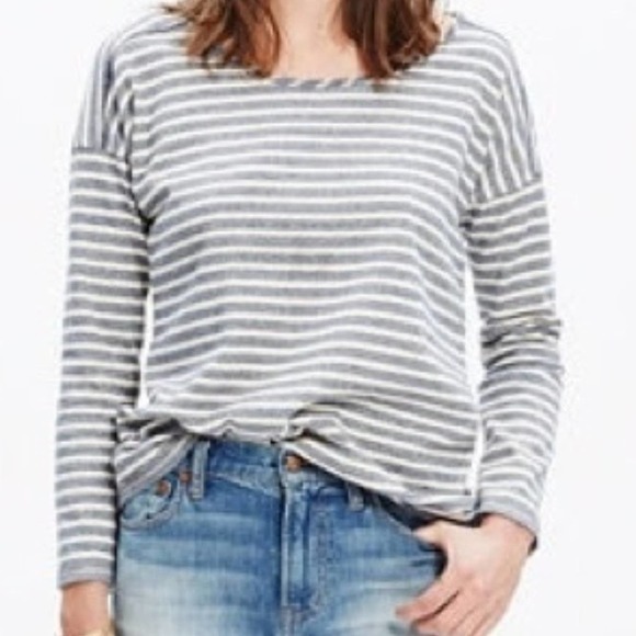 MADEWELL Breton Stripes Cotton Oversized Long Sleeve Pullover Top Size S - Picture 2 of 8